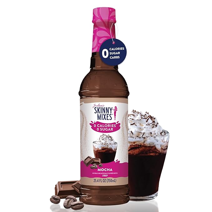 Jordan's Skinny Syrups Sugar Free Coffee Syrup, Mocha Flavor Drink Mix, Zero Calorie Flavoring for Chai Latte, Protein Shake, Food & More, Gluten Free, Keto Friendly, 25.4 Fl Oz, 1 Pack
