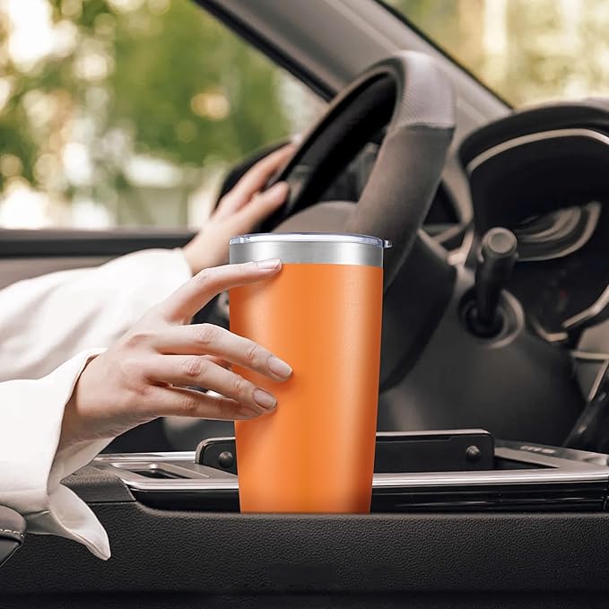 20 oz Tumbler with Lid Stainless Steel Insulated Tumblers Bulk Double Wall Vacuum Cups Powder Coated Travel Mug Keep Drinks Cold and Hot, Orange, 12 Pack