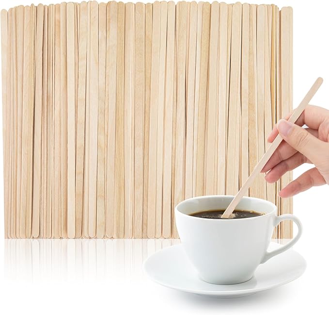 WISYOK 500 PCS Coffee Stirrers, 7 Inch Premium Birch Wood Sticks, Smooth Round Ends, Splinter-Free Disposable Stir Sticks for Coffee, Cocktails, Office, Home Use