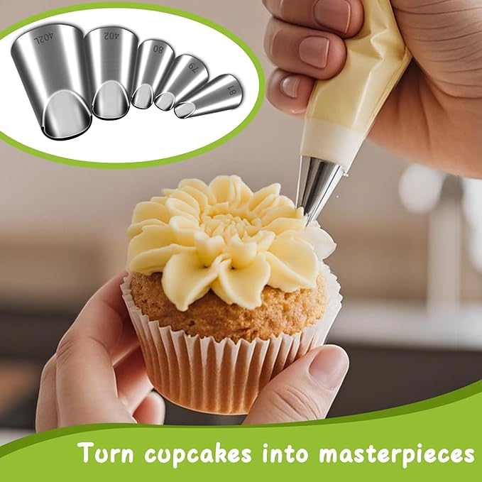 Suuker Rose Flower Piping Tips Set, Stainless Steel Chrysanthemum Nozzles, Crinkle Cream Laminating Nozzle Cupcake Pastry Tool For Decorating Cake Tulip Pastry Nozzle Baking Forms Pastry (5 Pieces)