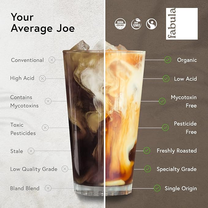 Fabula Coffee Cold Brew Freshly Ground - Organic - Low Acid - Single Origin - Non-GMO - Mold Free - 12 Ounces