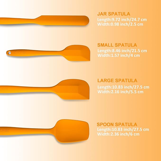 4 Piece Silicone Spatula Set, Flexible Heat Resistant Non-scratch Baking Cooking Rubber Spatulas with Stainless Steel Core, Orange