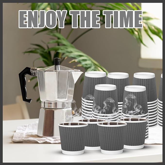 500 Pack Paper Espresso Coffee Cups, 4 oz Disposable Coffee Cups,Corrugated Insulated Ripple Wall, Paper Ripple Cup for Coffee, Hot Chocolate and Hot Tea Drinks -Gray