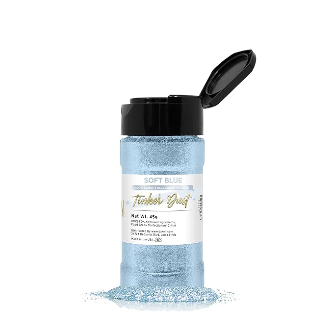BAKELL Soft Blue Edible Glitter, 45 Grams | TINKER DUST Edible Glitter | KOSHER Certified | 100% Edible Glitter | Cakes, Cupcakes, Cake Pops, Drinks, Dessert Vegan Glitter & Dusts (45g Shaker, Soft Blue)