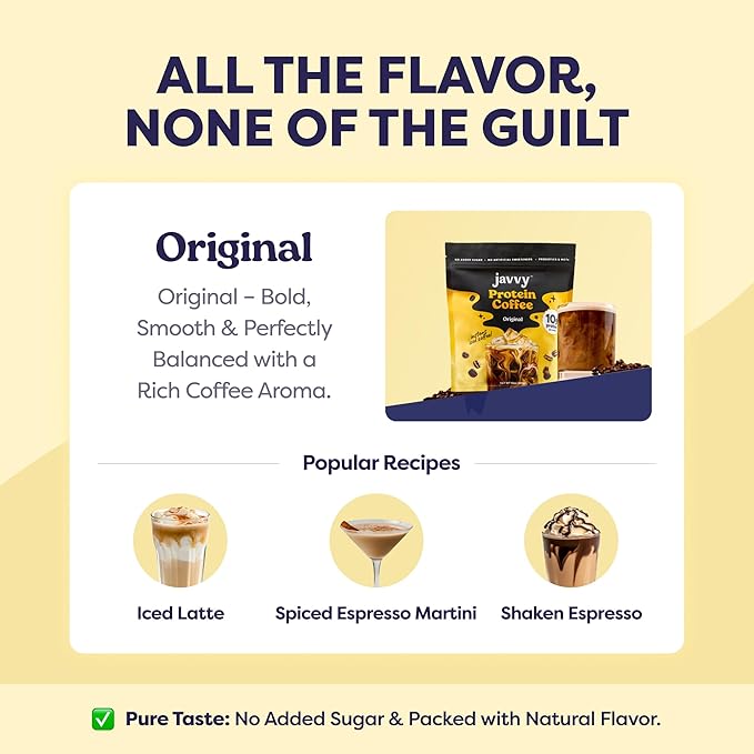 Original Protein Iced Coffee - Premium Whey Protein & Instant Iced Coffees - 100% Natural Cold Brew Coffee - Zero Artificial Flavors & Sweeteners, 80 mg Caffeine Per Serving, 0g of Sugar, 20 Servings