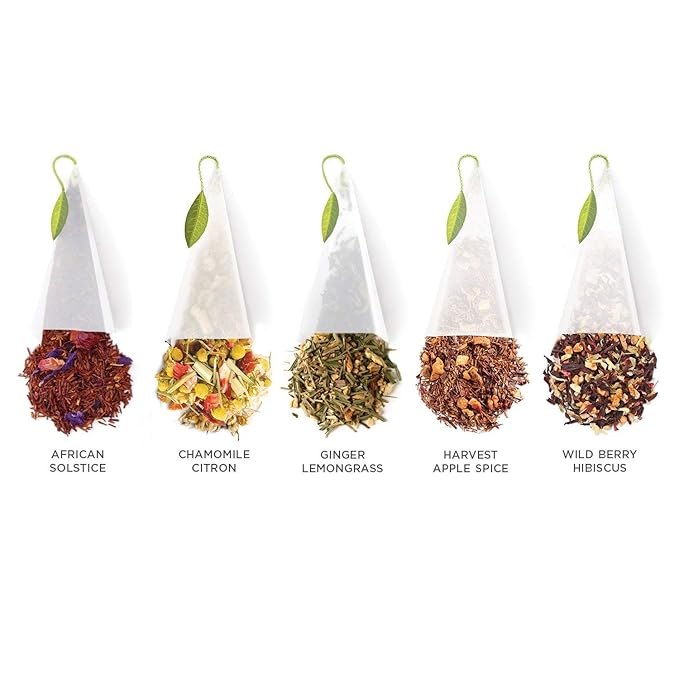 Tea Forte Assorted Herbal Petite Presentation Box Tea Gift Set Sampler, 10 Count, 2 of Each Variety Individually Wrapped Handcrafted Pyramid Infuser Bags