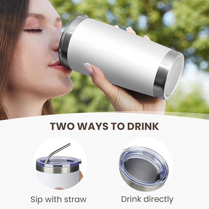 MEWAY 20oz Tumbler 8 Pack Double Wall Vacuum Insulated Travel Mug Bulk, Stainless Steel Tumblers with Lid and Straw, Durable Powder Coated Coffee Cups for Cold & Hot Drinks (White, 8)