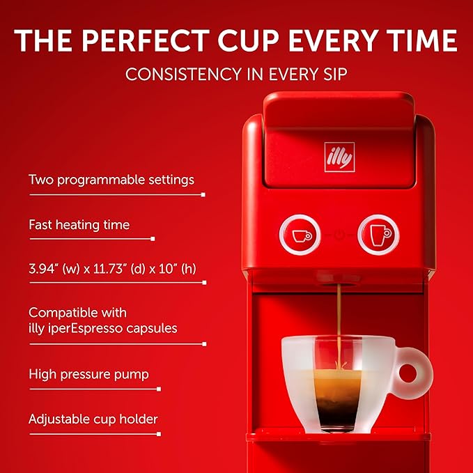 Illy Y3.3 Espresso Machine, Single Serve Coffee Machine for IperEspresso Capsules, Single Cup Espresso Maker (Red)