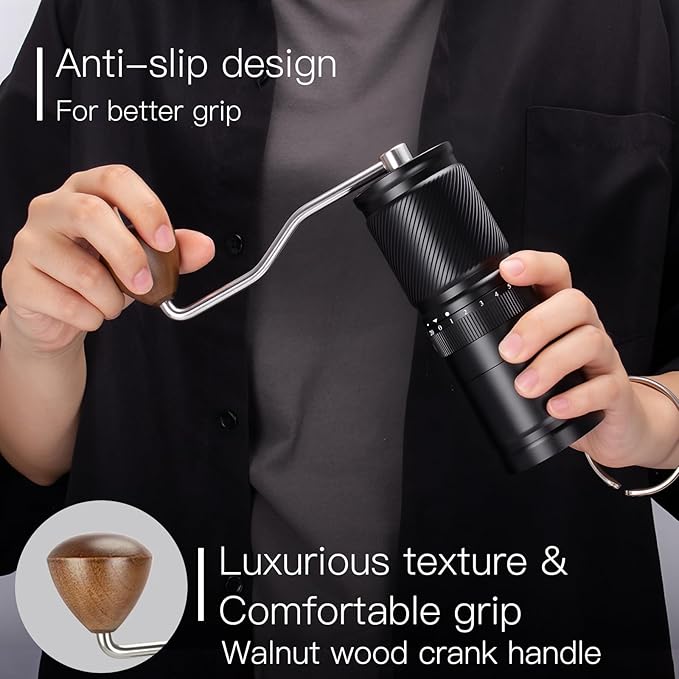 Manual Coffee Grinder with Numerical External Adjustable Setting, Capacity 30g with CNC Stainless Steel Conical Burr (black)