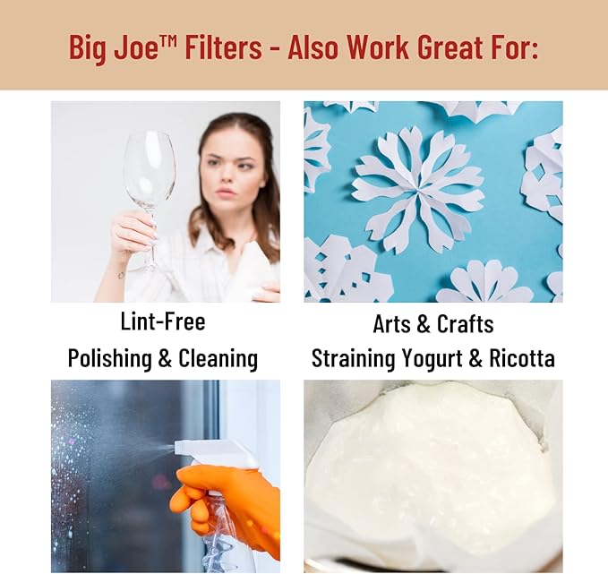 Big Joe® Large Coffee Filters (500 Count) - Tall Walled Commercial Coffee Filters (4 ¼ Inch base, 2 ¾ Inch Walls, 9 ¾ Inch Laying Flat) - Compatible with BUNN and 12-Cup Home & Commercial Machines