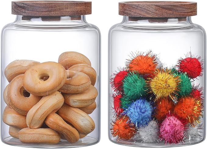 Vacuum Coffee Canister Glass Food Storage Jars With Airtight Lids Borosilicate Glass Coffee Canister Container for Coffee Beans & Grounds Tea Sugar Spices Kitchen (40oz（1200ml)-2 pack