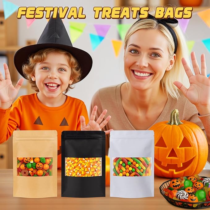 Jetmore-50pcs-Packing-Bags-Resealable, Reusable Zip Lock Snack Bags Stand Up, Smell Proof Bag, Cookies, Sealable Food Storage Baggies for Coffee, Tea, Herbs, Spice, Candy, Small Bag Pouch