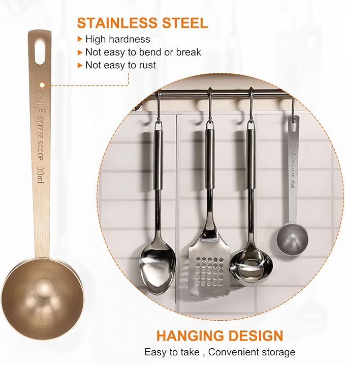HARFINGTON Coffee Scoop Spoon 2tbsp (6tsp, 30ml) 304 Stainless Steel Long Handle Teaspoon/Tablespoon Measuring Spoons Scoops for Tea Sugar Kitchen, Rose Gold