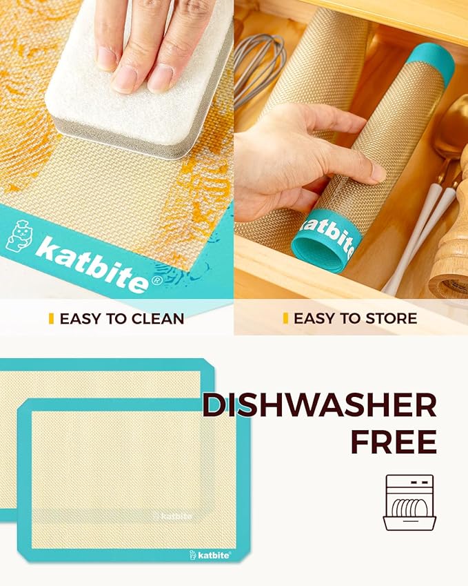 Katbite Silicone Baking Mat Colorful Collection - Set of 3: 2 Half Sheets Mats (11 5/8" x 16 1/2") + 1 Quarter Baking Sheet, Reusable & Nonstick Bakeware Mats for Cookies, Macarons, Bread (Dark Blue)