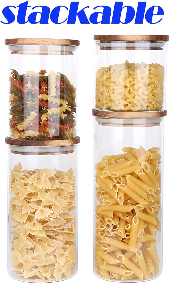 KKC HOME ACCENTS Clear Borosilicate Glass Storage Canister with Airtight Wood Lids,Air Tight Sealed Glass Jar for Loose Leaf Tea,Grinder Coffee,Coffee Beans,Matcha,39 Fluid Ounces