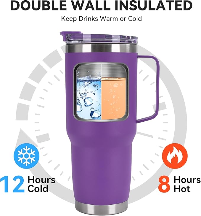 HASLE OUTFITTERS 30oz Tumbler Bulk with Handle, Insulated Travel Coffee Mug Set with Handle Leak-Proof Double Wall Stainless Steel Vacuum Tumblers Pack Metal Cup for Hot and Cold Drink