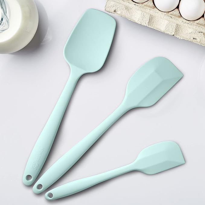 Silicone Spatula 3-piece Set, Ergonomic Handle High Heat-Resistant Spatulas, Non-stick Rubber Spatulas with Stainless Steel Core, Macaron Navy