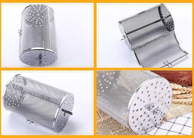 Falytemow Stainless Steel Rotisserie Grill Roaster Drum Oven Basket Oven Roast Baking Rotary for Peanut Dried Nut Coffee Beans BBQ (14 X 18cm)