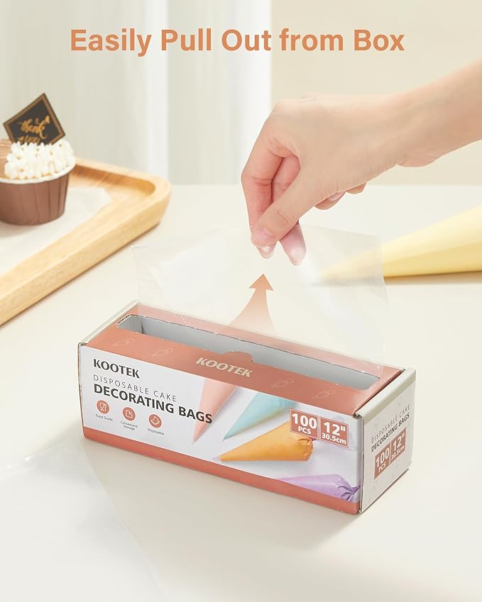 Kootek 12" Piping Bags (100Pcs), Disposable Pastry Bags Anti Burst Icing Frosting Bag Thick Cake Decorating Bags for Cookie, Cupcake, Candy, Baking Supplies Tools