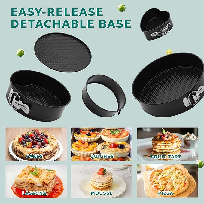 SHIKORI Cake Pan Set for Baking, Non-Stick Springform Pans Set of 4 (4, 7, 9 10 inch), Round Cheesecake Pan, Leak-Proof Cake Pans with Removable Bottom-Black 4 Pcs