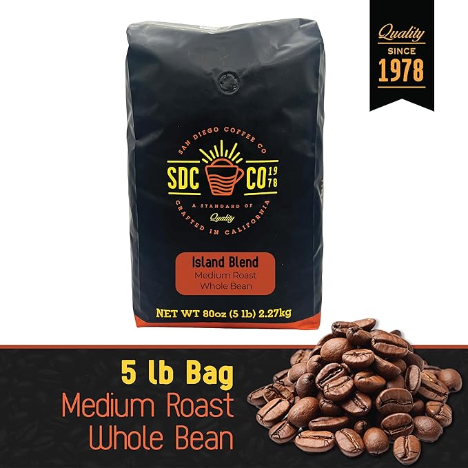 San Diego Coffee Island Blend, Medium Roast, Whole Bean Coffee, 5-Pound Bag Café en grano tostado