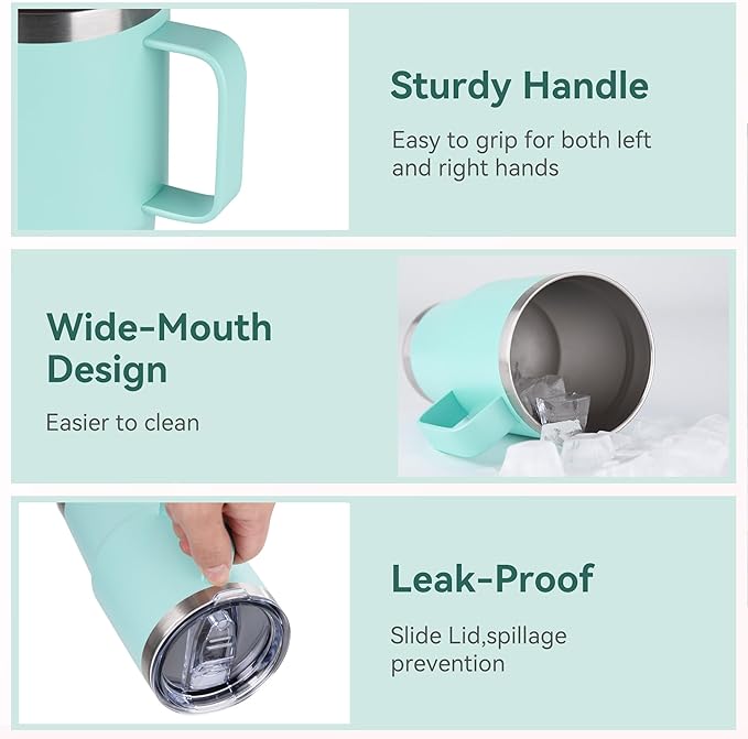 HASLE OUTFITTERS 20oz Tumbler Bulk with Lid, Stainless Steel Tumbler Bulk with Handle, Metal Insulated Travel Coffee Mug Set with Handle, Double Wall Vacuum Leak Proof Tumbler Cup, Mint Green 12 Pack