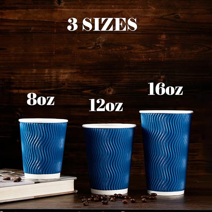Lamosi Coffee Cups 12 oz - 120 Pack, 12 oz Disposable Paper Coffee Cups Insulated, Corrugated Kraft Ripple Wall Cup for Hot Beverage or Cold Drinks (Navy)
