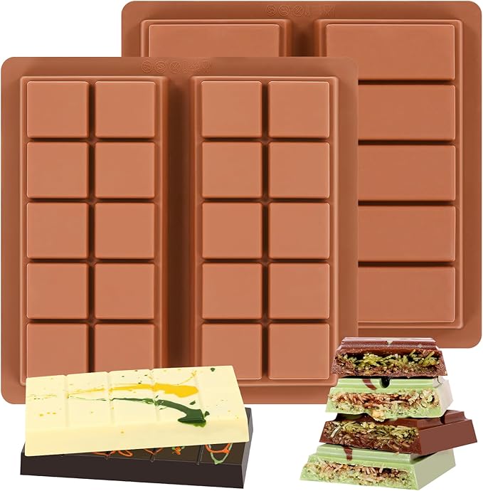 Dubai Chocolate Molds 1 Inch Deep, Silicone Chocolate Bar Mold – Non-Stick, Flexible, Large and Thick Homemade Chocolates, Candies, and Desserts - Set of 2