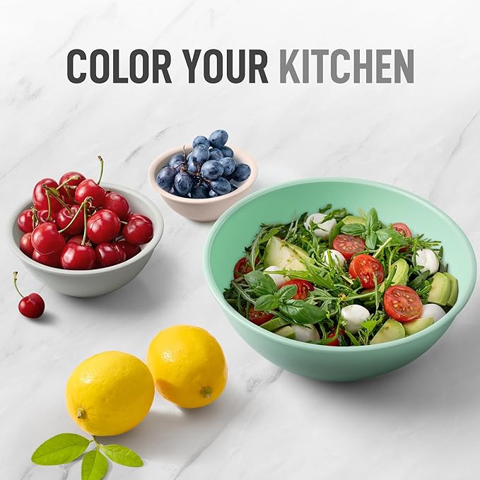 Zulay Kitchen 12 Piece Plastic Nesting Mixing Bowl Set - Colorful Bowls with Lids - Microwave and Freezer Safe (Mint Ombre)