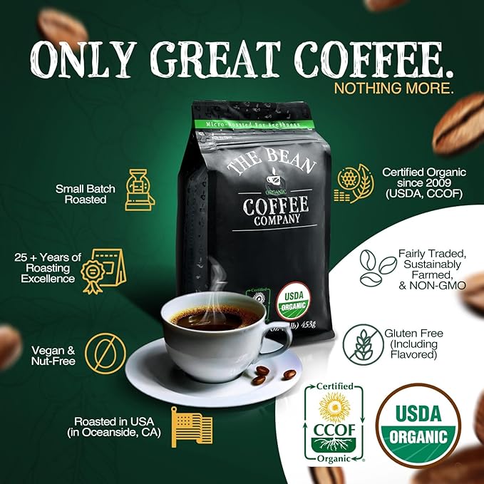 The Bean Organic Coffee Company Pumpkin Spice, Medium Roast, Whole Bean Coffee, 16-Ounce Bag