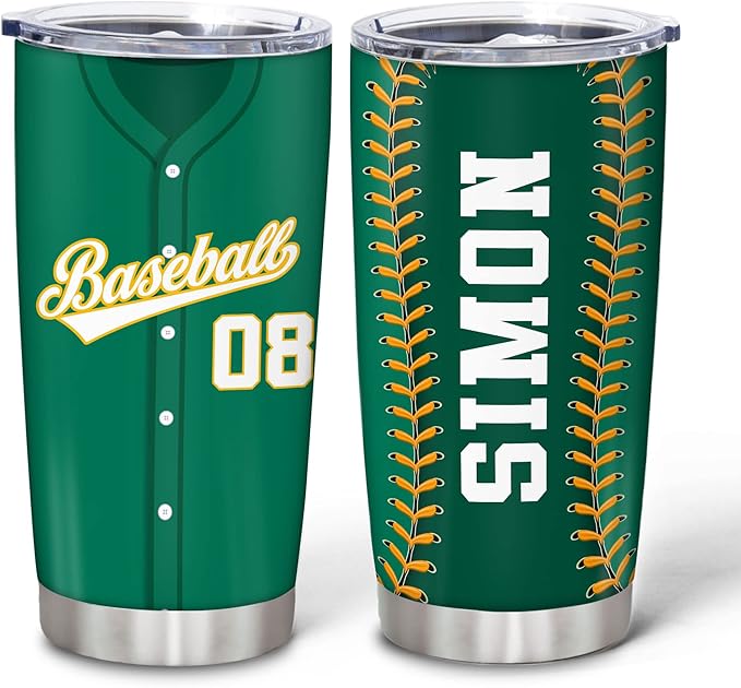 Hyturtle Personalized Baseball Tumbler Baseball Players Design Stainless Steel Double Walled Vacuum Insulated Tumblers 20oz30oz Coffee Travel Mug Cup Christmas Gift For Men Boys Friends Dad Sports Fan