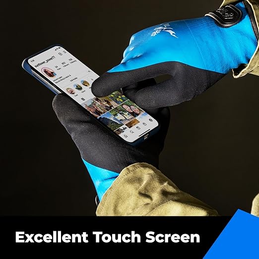 toolant 100% Waterproof Gloves Bulk Pack, 3 Pairs, Winter Work Gloves for Cold Temperature, Touchsreen, Warm Gloves for Freezer, Fishing and Gardening, With Grip, Blue, XX-Large
