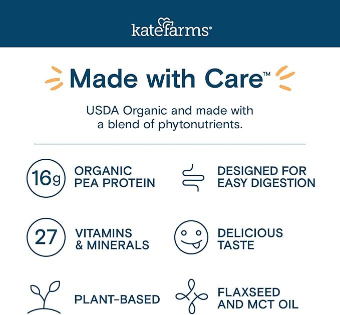 KATE FARMS Organic 1.0 Sole-Source Nutrition Shake, Plain, 16g Protein, 27 Vitamins and Minerals, Meal Replacement, Protein Shake, 11 oz (12 Pack)