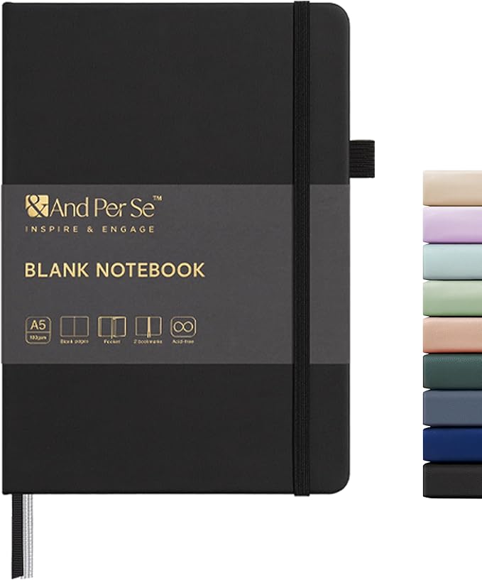 &And Per Se Blank Journal Notebook, 160 Pages, 5.7 x 8 inches College Ruled Thick Paper Notebook Journals for Writing, Hardcover Notebook(1 Pack, black)