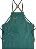 Canvas Aprons for Men Chef Apron, Work Apron with Large Pockets - 16oz Heavy Duty Cross Back, BBQ, Cooking