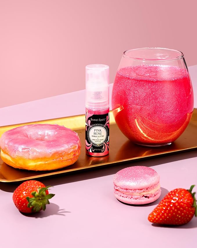 Sweet Spell Edible Cake Glitter Spray – Shimmering Magic for Cakes Decorating & Cocktails – 100% Edible, Food-Grade, Vegan, Gluten-Free (Pink)