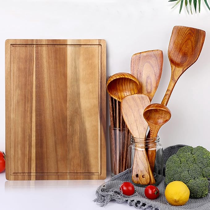 Decorative Acacia Wood Cutting Boards for Kitchen Meat Large Charcuterie Boards Best Hardwood Solid Chopping Board Butcher Block Bread Serving Cheese Board Big Maple Carving Cutting Board Non Toxic