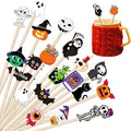 Mifoci 100 Pcs Halloween Wooded Coffee Stirrers Wood Cocktail Coffee Stir Sticks Disposable Swizzle Sticks for Thanksgiving Halloween Party Supplies, 20 Styles