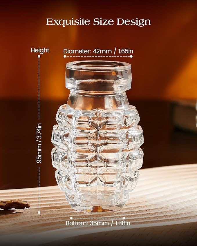 Kollea 8 x Grenade Shot Glass Set for Father's Day, Cool Shot Cups with Heavy Base, Birthday Gifts for Men Him Brother, For Whiskey, Tequila, Vodka, Liquor, Military Fans, Cool Men Cave Decor, Tumbler