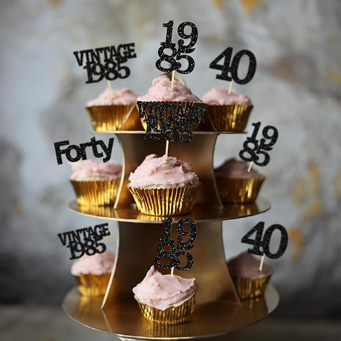 Gyufise 24Pcs Vintage 1980 Cupcake Toppers Glitter Cheers to 45 Fabulous Forty Five Cupcake Picks 45th Birthday Wedding Anniversary Party Cake Decorations Supplies Black