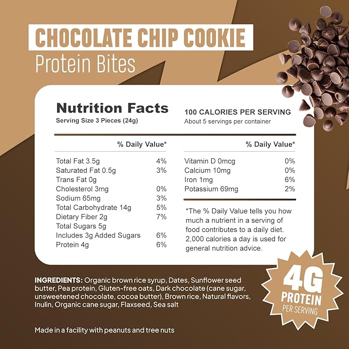 McCaffrey Protein Bites – Cookie Dough Flavor – 6 Multi-Serving 4oz Bags – 4g of Protein per Serving – Gluten-Free, Vegan, High Fiber Energy Snack for Active Families