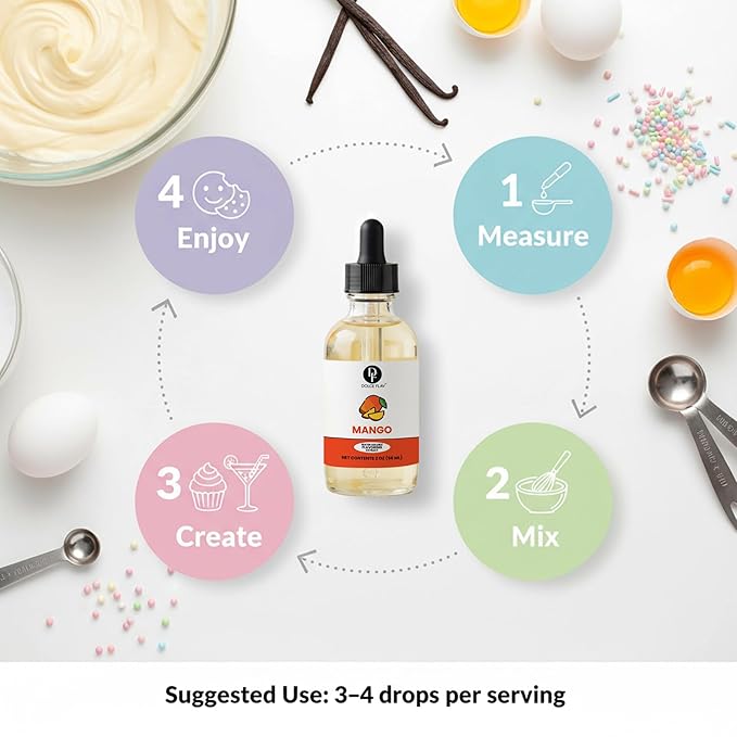 Dolce Foglia Mango Extract - 2 Ounce Water-Soluble Multipurpose Flavoring Ideal for Baked Goods, Beverages, Coffee, Desserts & Ice Cream - Mango Essence Perfect for Weight Management