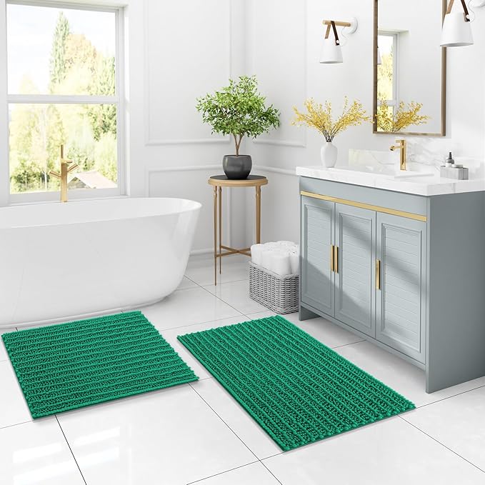 Arotive Luxury Chenille Bathroom Rug Mat, Extra Soft Thick Absorbent Shaggy Bath Rugs, Non-Slip Machine Wash Dry, Plush Bath Mats for Bathroom, Shower and Tub, 30x20, Emerald