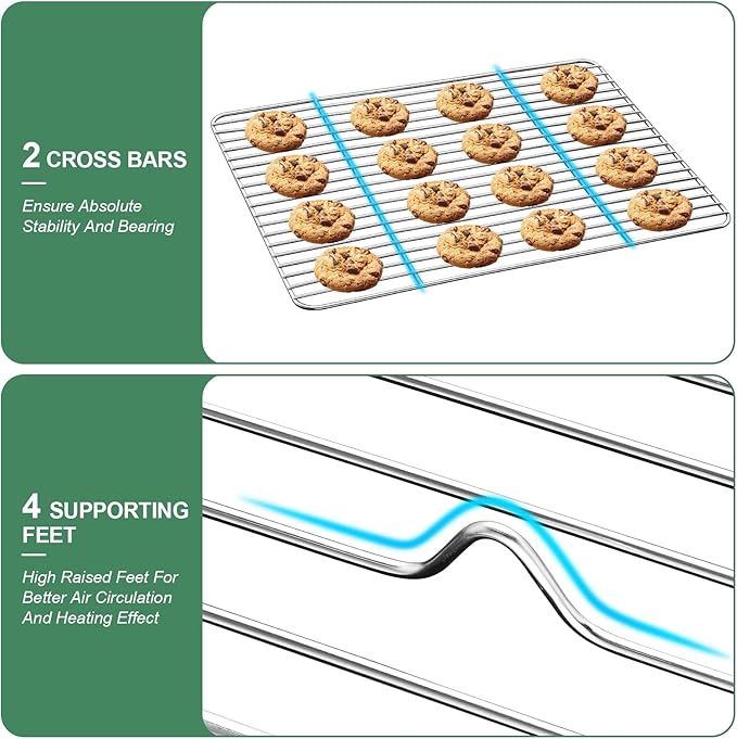 Stainless Steel Baking Sheets with Rack, HKJ Chef Cookie Sheets and Nonstick Cooling Rack & Baking Pans for Oven & Toaster Oven Tray Pans, Rectangle Size 12.5L x 10W x 1H inch & Non Toxic & Healthy
