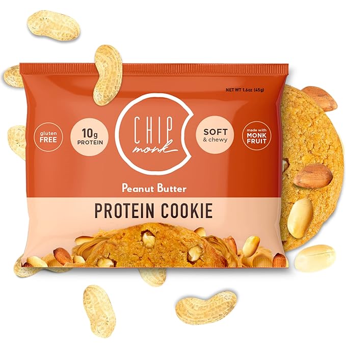 ChipMonk Baking, Peanut Butter High Protein Cookies - Low Carb Diet Friendly Gym Snacks, Meal Replacement Cookie, Gluten-Free, Healthy Low Sugar Sweet Snack - Balanced Nutrition Baked Desserts