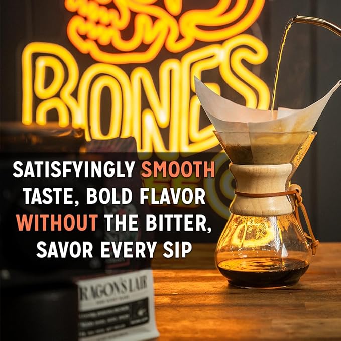 Bones Coffee Company Salty Siren, Sea Saled Caramel Chocolate Flavored Coffee, Medium Roast Low Acid Arabica Beans Compatible with Auto drip and French Press Coffee Maker, 12 Oz Whole Bean