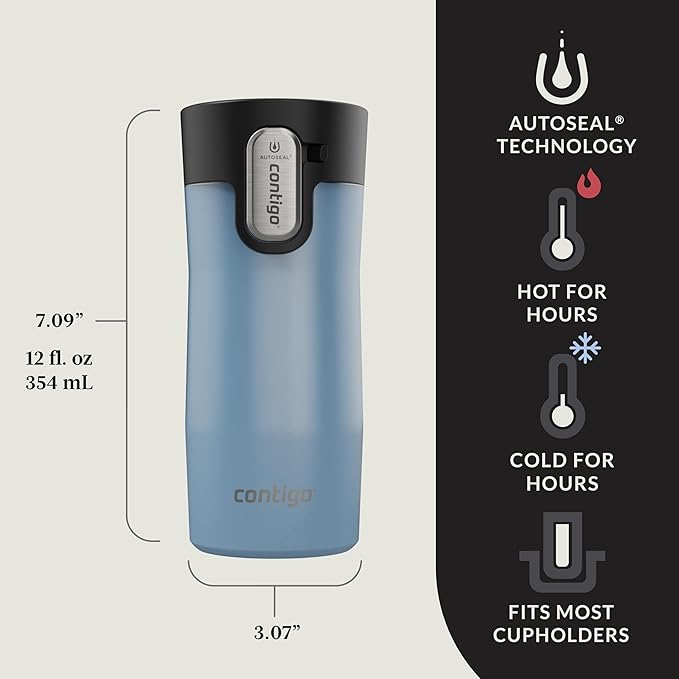 Contigo AUTOSEAL West Loop Vacuum-Insulated Stainless Steel Travel Mug with Easy-Clean Lid, 12oz, Glacier Frosted Pearl