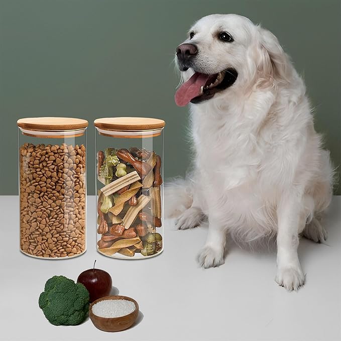 40oz Round Glass Storage Containers with Lids, Clear Food Storage Container Jar with Sealing Bamboo Lid for Noodles Flour Cereal Rice Sugar Tea Coffee Beans, Round Set of 3