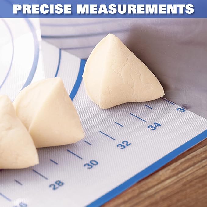 Silicone Pastry Mat Extra Thick Large Non Stick Baking Supplies Kitchen Counter Cooking Rolling Dough Sheet Pie Crust Sourdough Bread Oven Liner with Measurement (XL-20''(W)*28''(L), 2#Blue)
