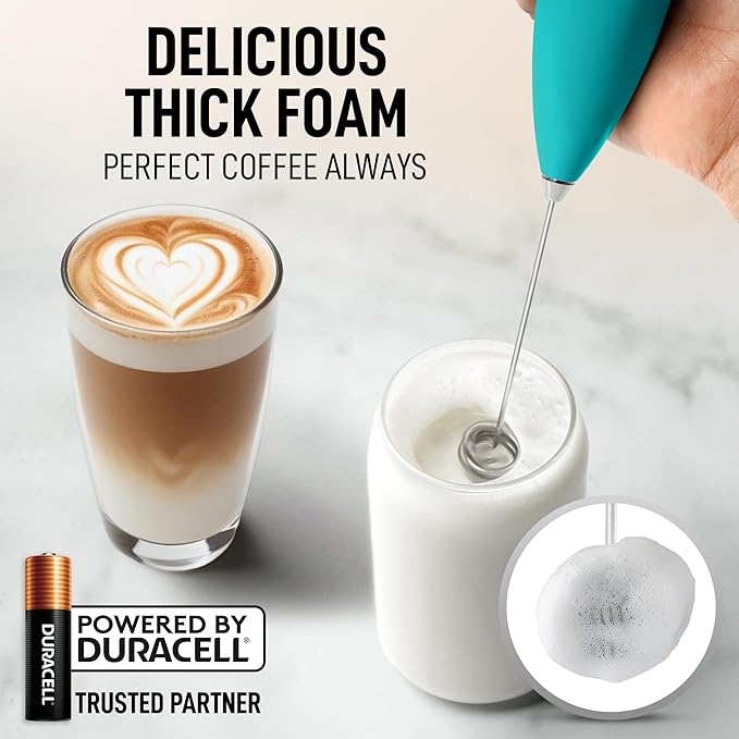 Zulay Kitchen Whisk Milk Frother with 4 Duracell Batteries - Powerful Handheld Foam Maker for Coffee, Lattes, Matcha, Hot Chocolate & Cappuccinos - Whip Creamy Froth in Seconds